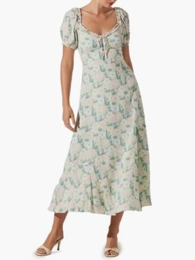 ASTR the Label L Floral Puff Sleeve Midi Dress in Purple Mint Floral Viscose
